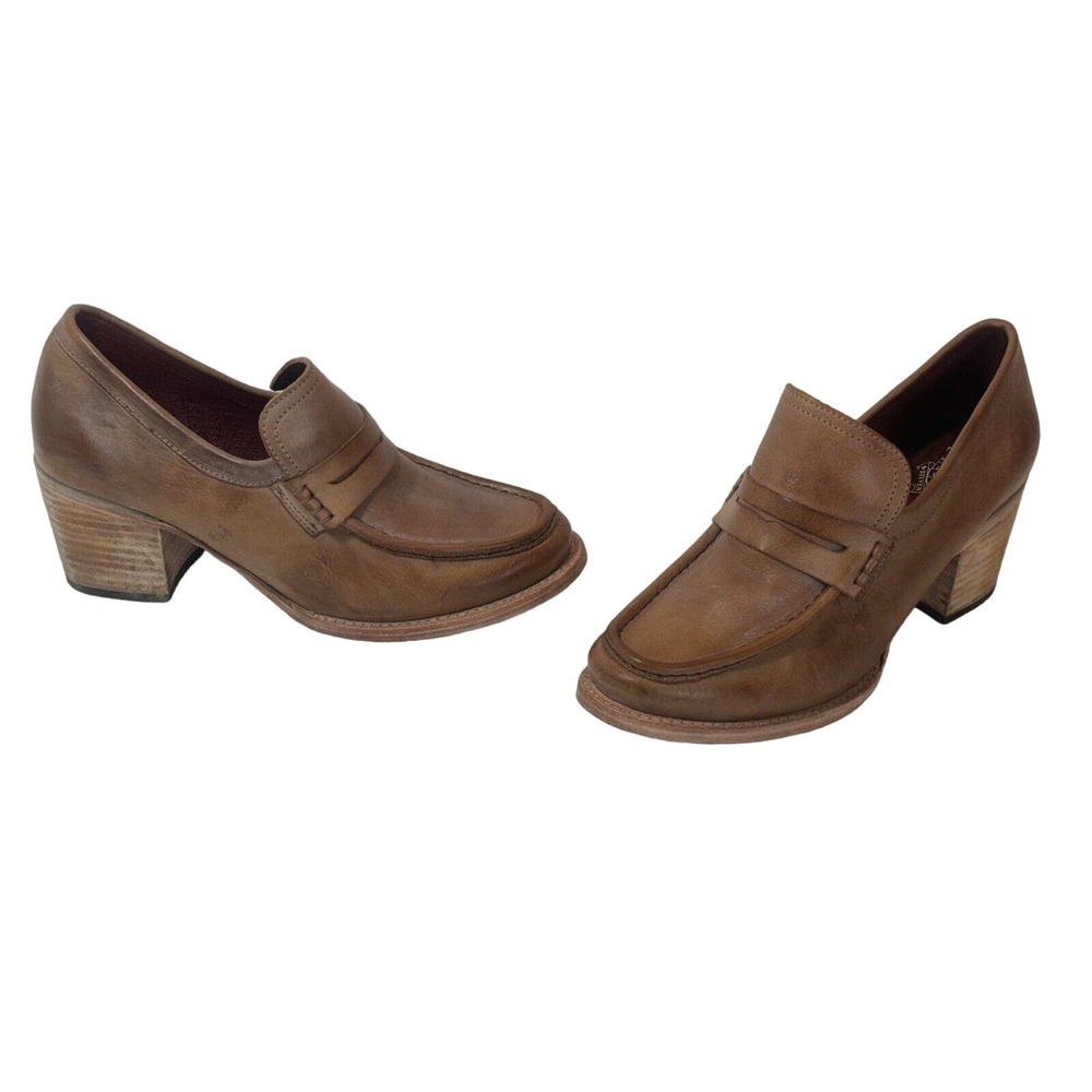 Freebird by Steven Chevelle Penny Loafer Womens 11 Tan Leather Chunky Heel Boho